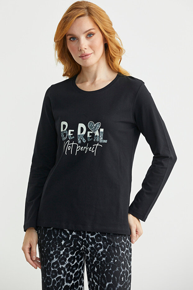 طقم مريح من قماش النمر ذو الملمس الناعم - أسود - 3