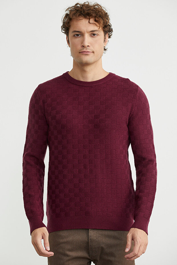 Motifli Crew Neck Knit Sweater - Burgundy