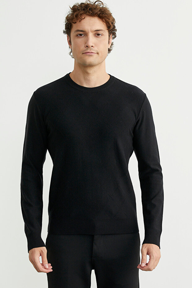 Baklava Motif Detailed Knitwear Sweater - Black