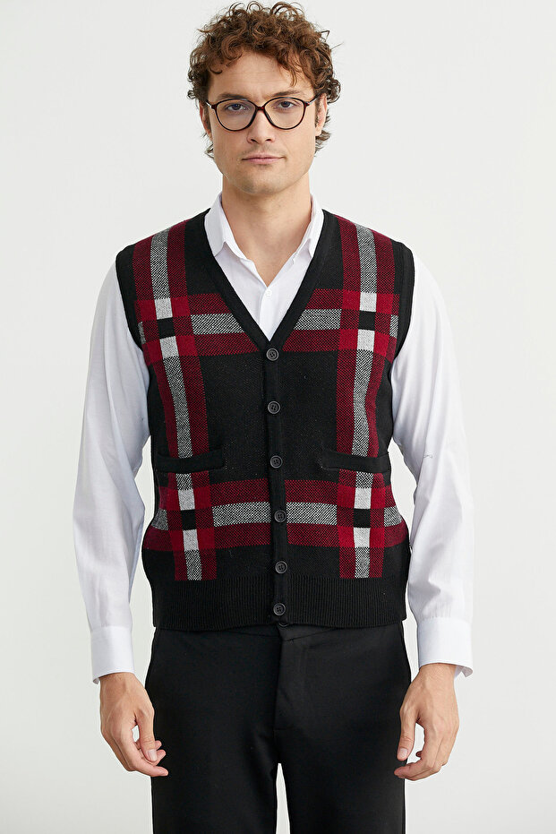 سترة صوفية سميكة بأزرار - أسود - 4