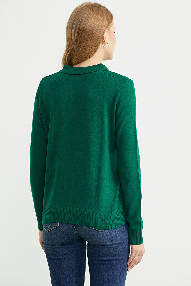 Bebe Yaka Yünlü Triko Kazak - Yeşil - 5