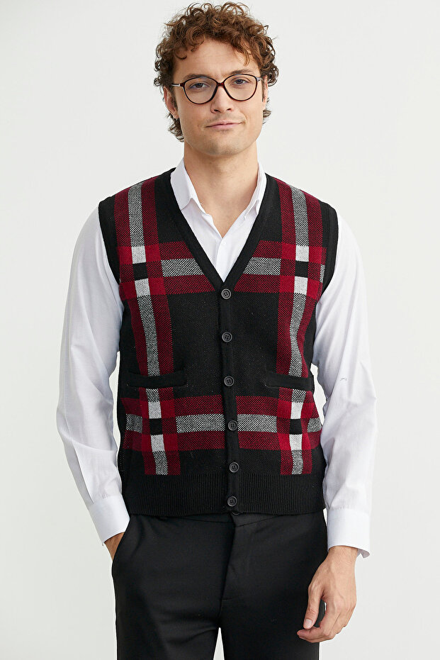 سترة صوفية سميكة بأزرار - أسود - 1