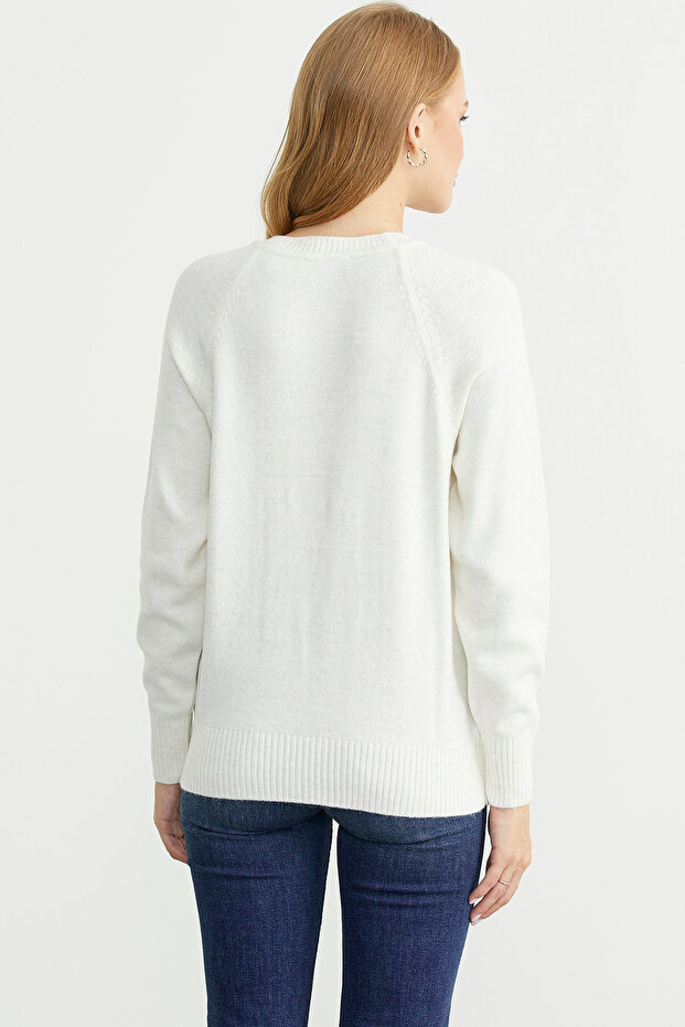 Patterned Crew Neck Sweater - Bone - 6