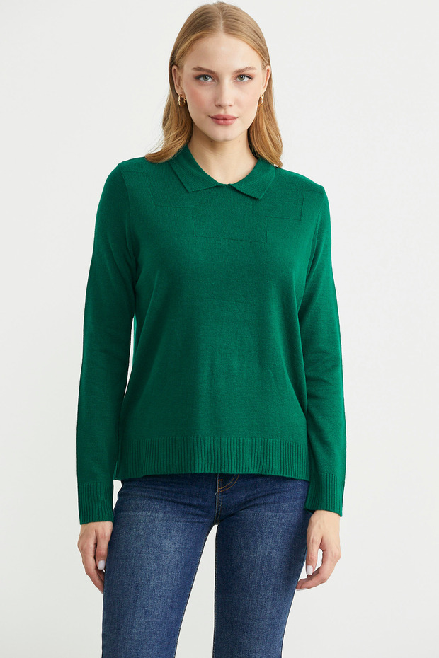 Bebe Yaka Yünlü Triko Kazak - Yeşil - 1