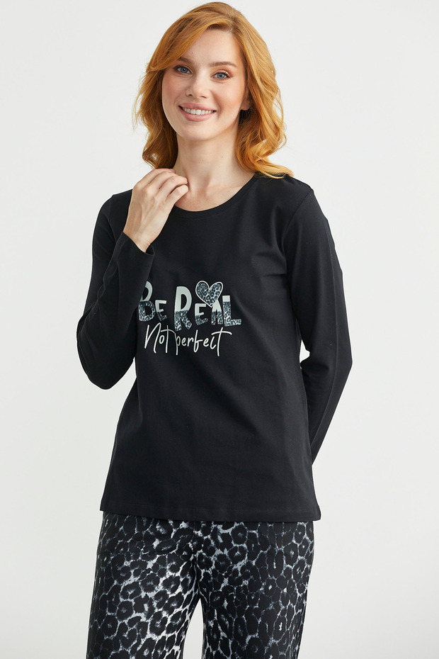 طقم مريح من قماش النمر ذو الملمس الناعم - أسود - 4