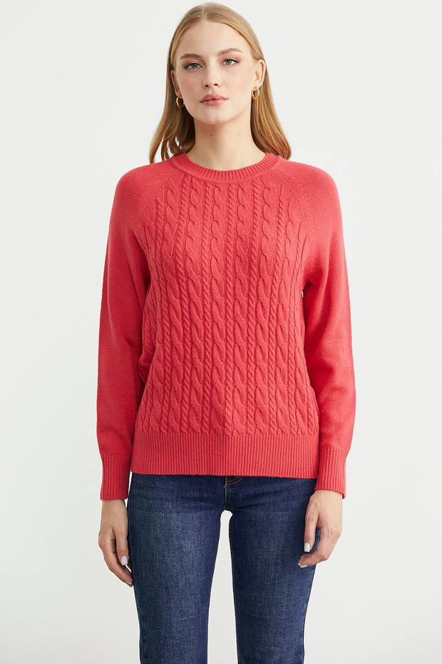 Patterned Crew Neck Sweater - Rose - 3