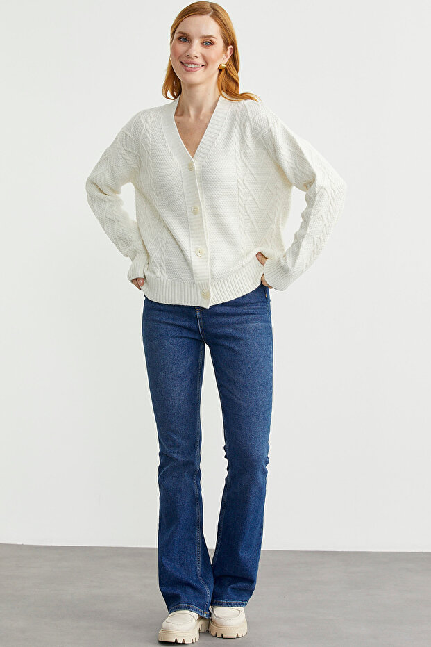 كارديجان تريكو كبير الحجم بأزرار - كيمونو - 3