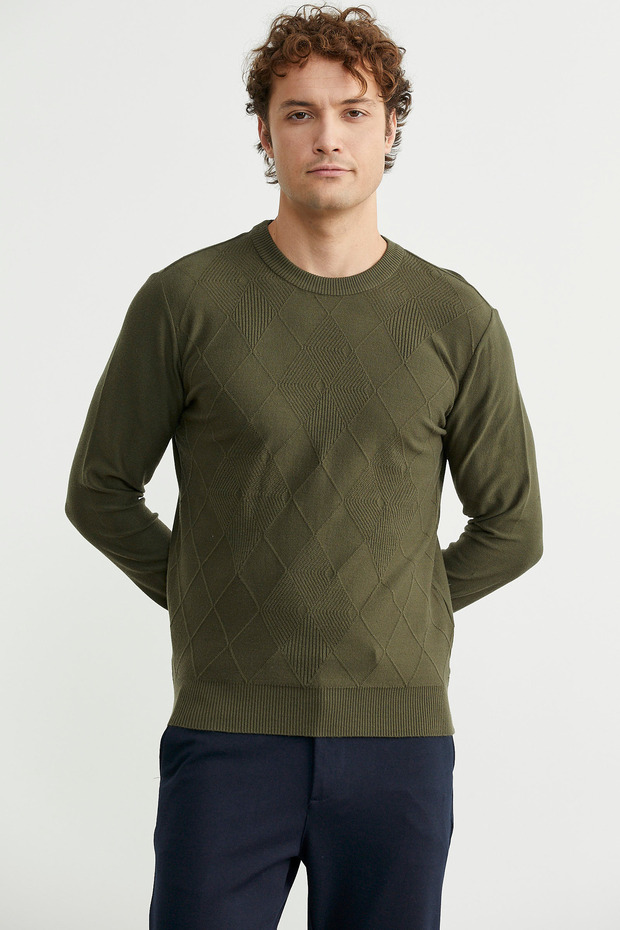 Baklava Motif Detailed Knitwear Sweater - Khaki
