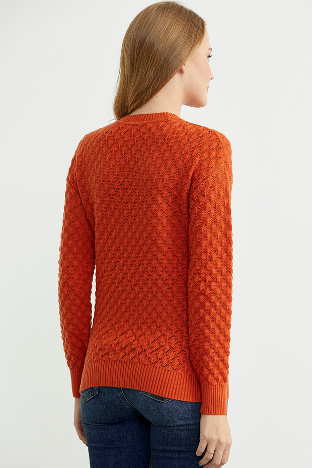 سترة تريكو بياقة دائرية - برتقالي - 5