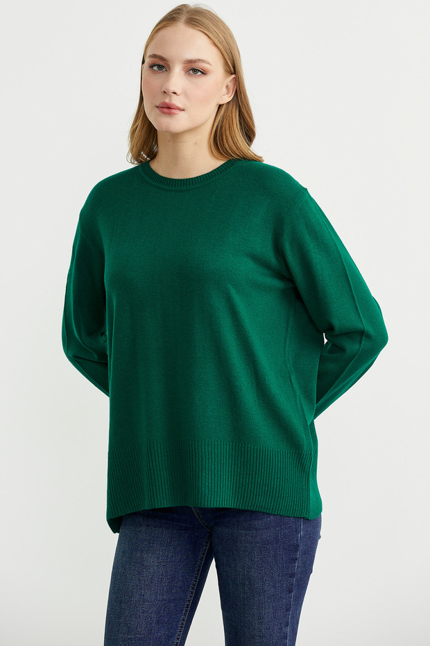 Bisiklet Yaka Yünlü Basic Triko Kazak - Yeşil - 2