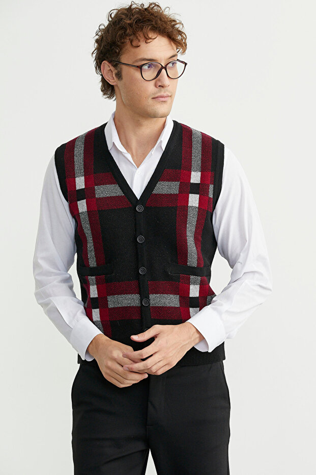 سترة صوفية سميكة بأزرار - أسود - 3