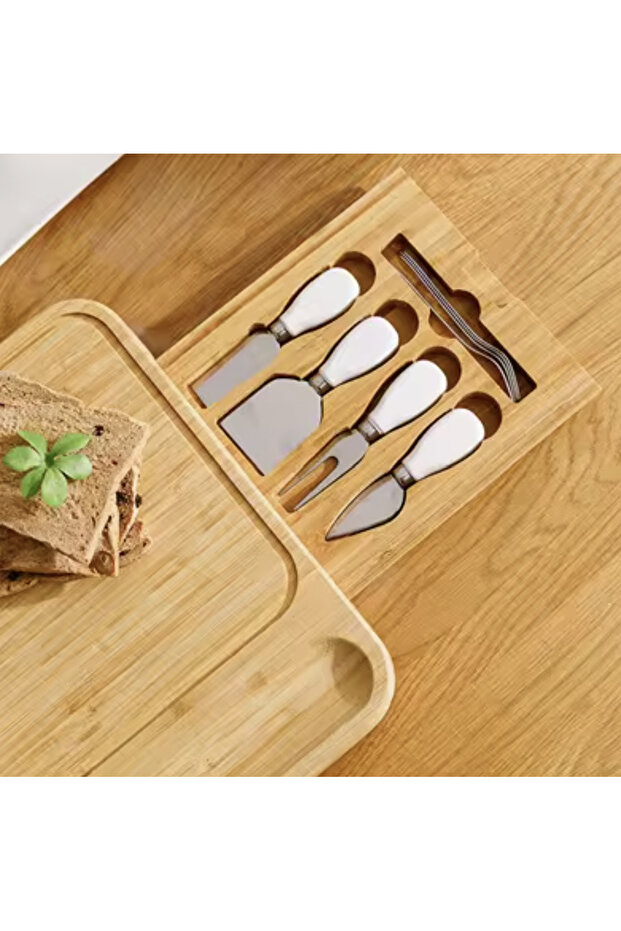 Deluxe Bamboo Serving Set with Drawer – Elegance and Functionality for Appetizers - 3