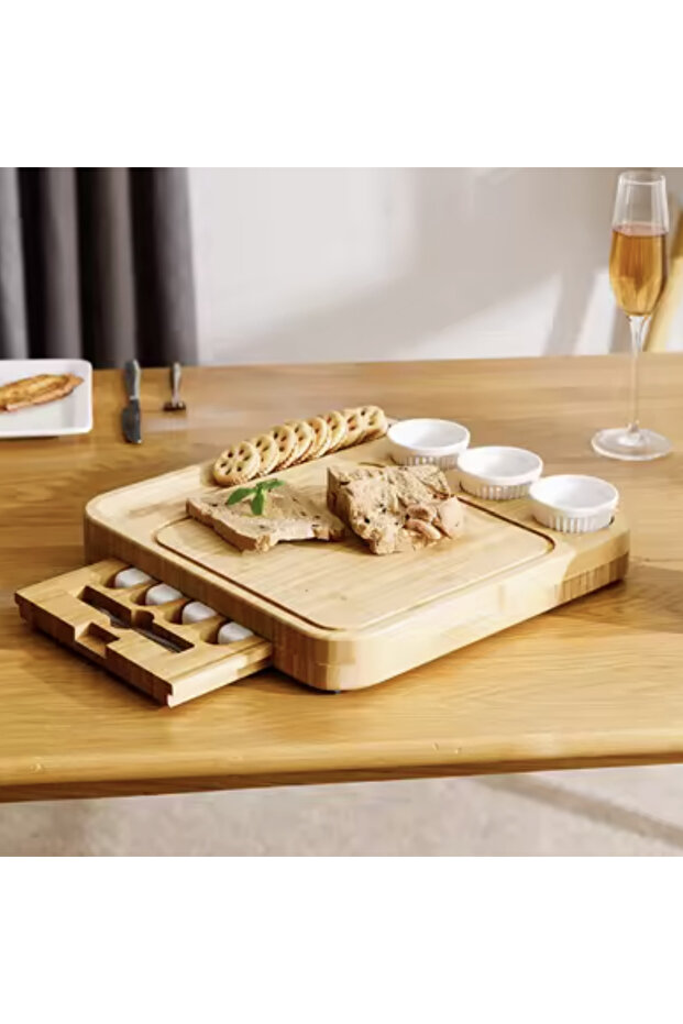 Deluxe Bamboo Serving Set with Drawer – Elegance and Functionality for Appetizers - 6