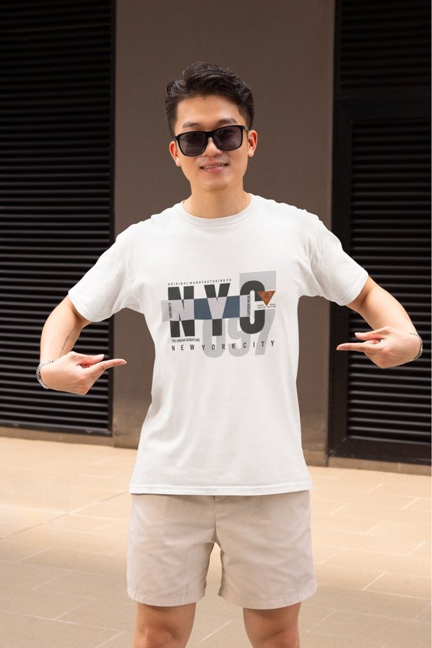 Men's Nyc0 Transfer Printed Round Neck Short Sleeve T-Shirt