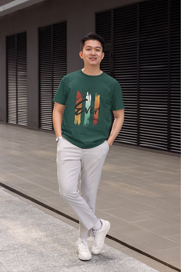 Men's What Ever Transfer Printed Round Neck Short Sleeve T-Shirt