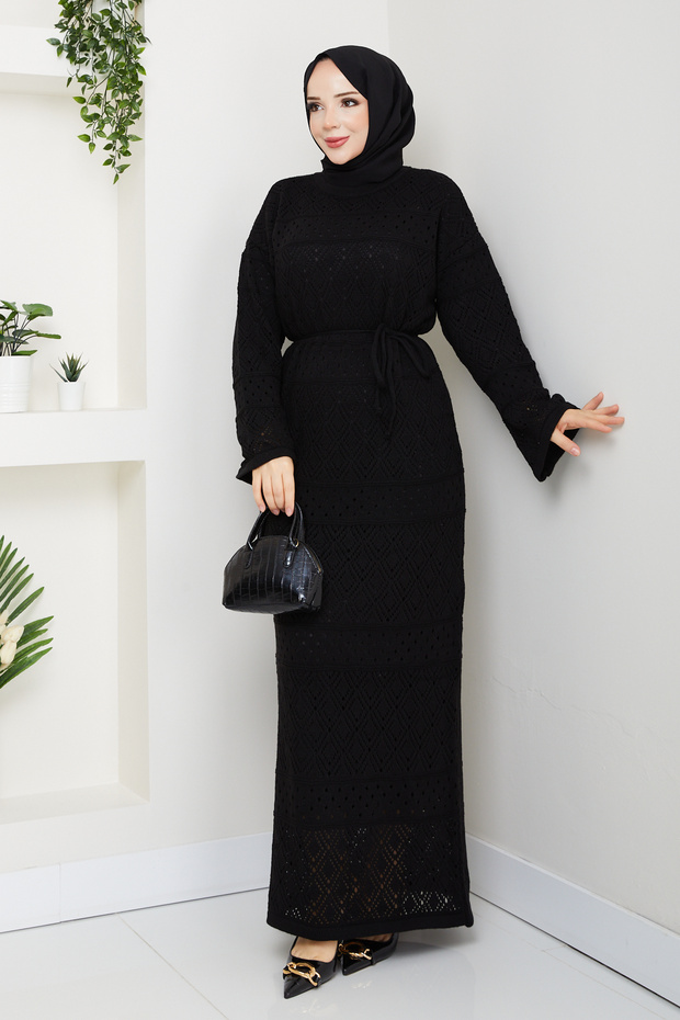 Women's Underwear Set with Inner Lining, Double Set, Diamond Patterned Mesh Knitwear Dress