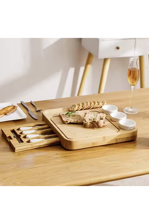 Deluxe Bamboo Serving Set with Drawer – Elegance and Functionality for Appetizers - 5