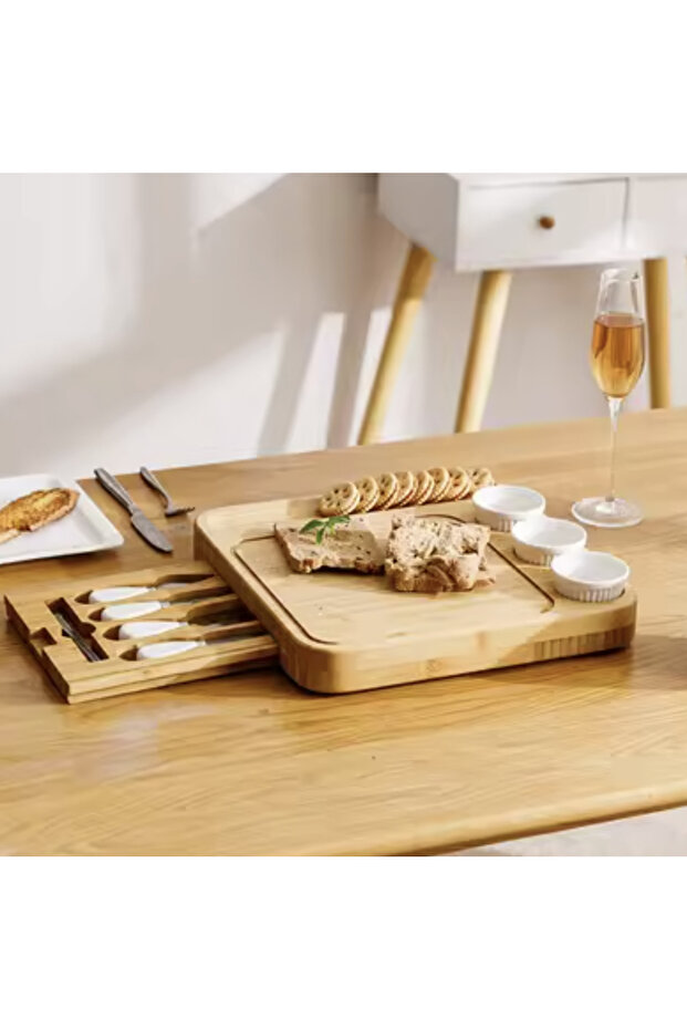 Deluxe Bamboo Serving Set with Drawer – Elegance and Functionality for Appetizers - 4