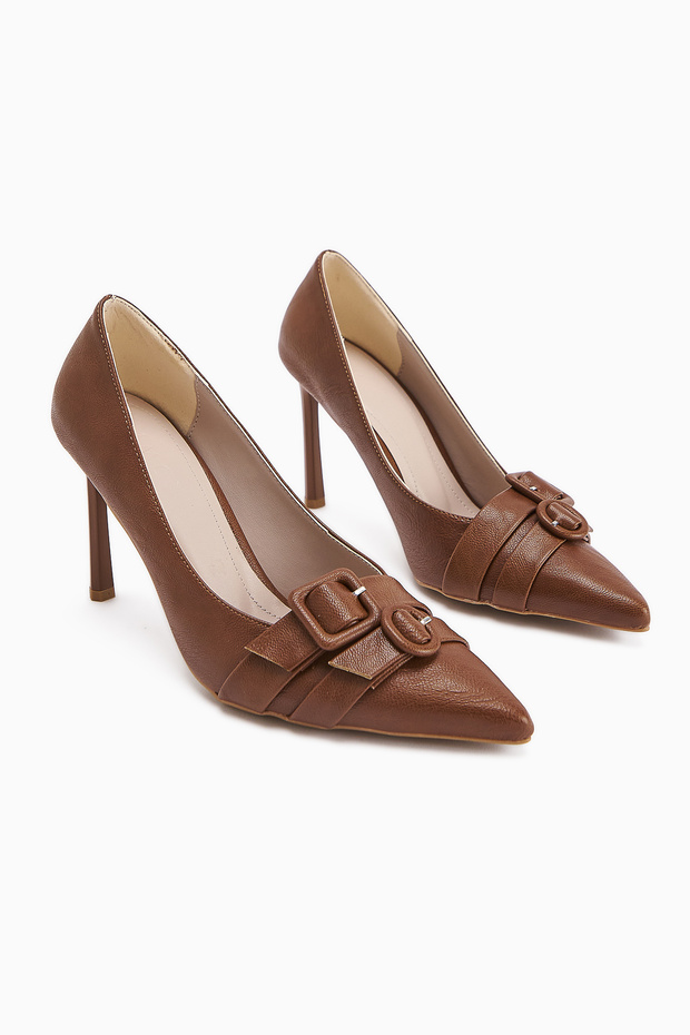Halez Taba Buckle Stiletto Pointed Toe Women's Heeled Shoes