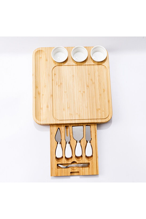Deluxe Bamboo Serving Set with Drawer – Elegance and Functionality for Appetizers - 2