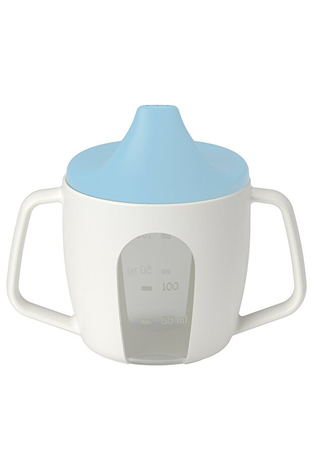 BÖRJA Training beaker, white/blue