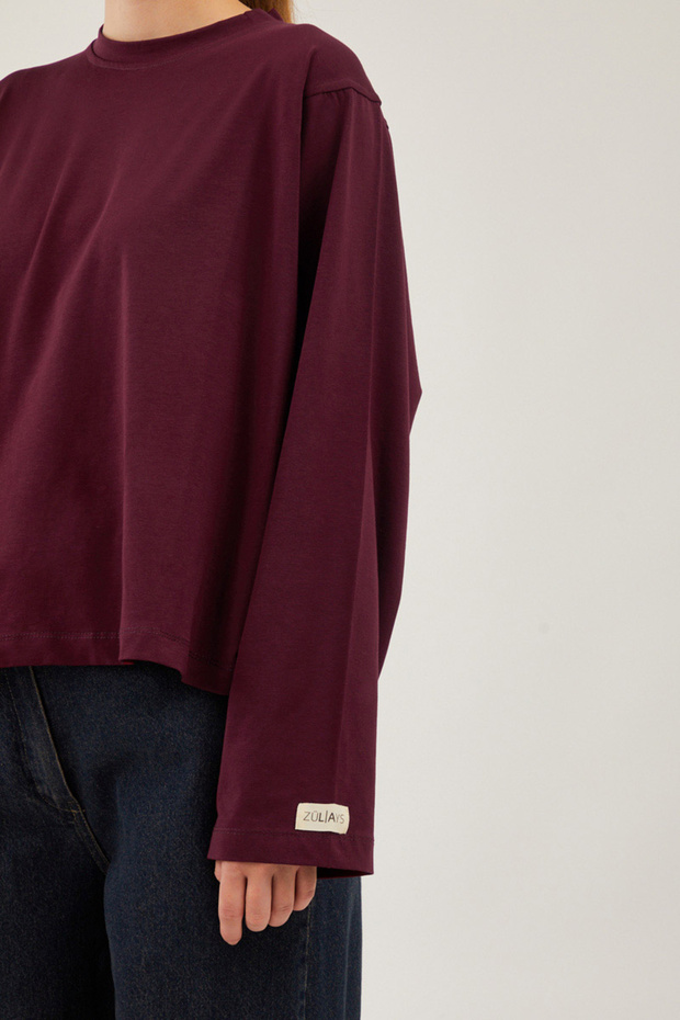 Pamuklu Uzun Kollu Tişört Bordo - 7