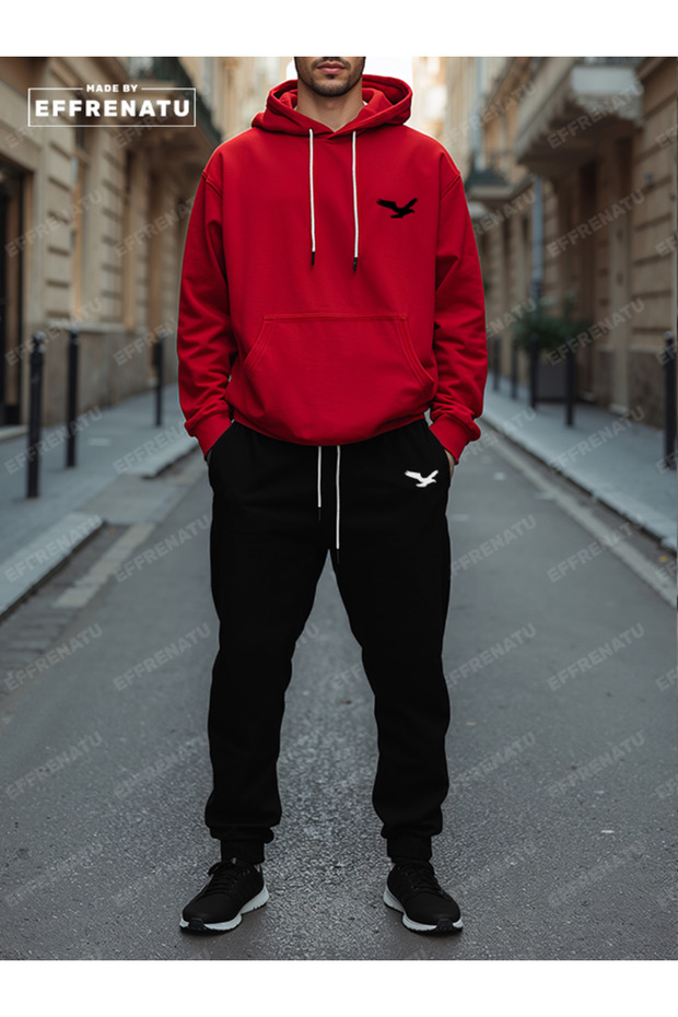 Trendy Clothing Hooded Kangaroo Pocket Cotton Men's Tracksuit Set Large Sizes