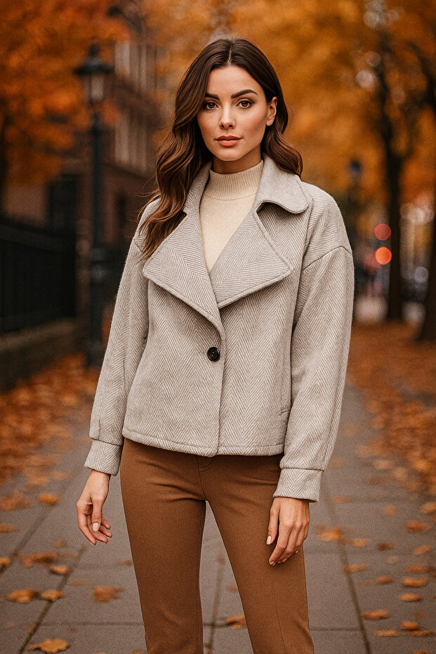 Tek Düğmeli Kısa Kaban - 1