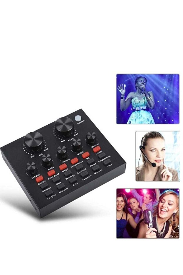 USB V8 Live External Sound Mixer Board with Voice Changer and Multiple Sound Effects - 1