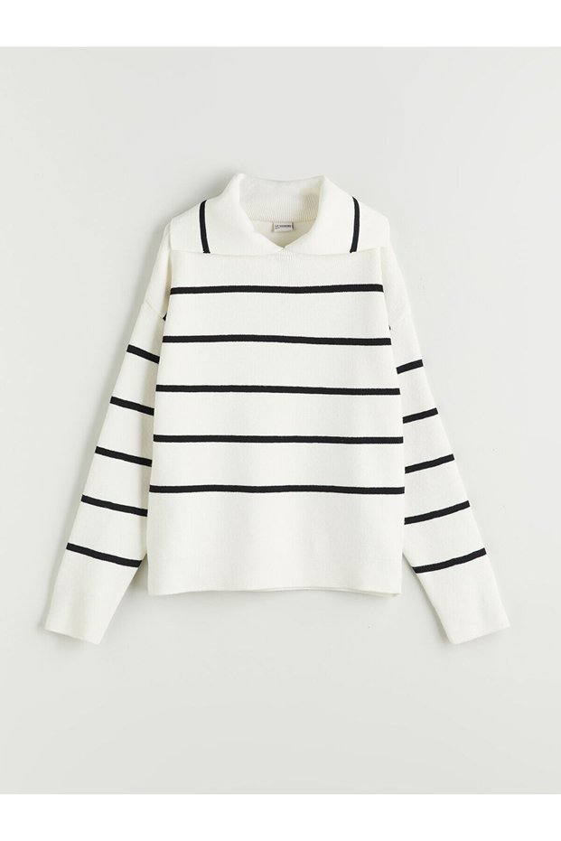 Gencc Quality Lcw Kids Ecru Polo Collar Girls' Knitwear Sweater