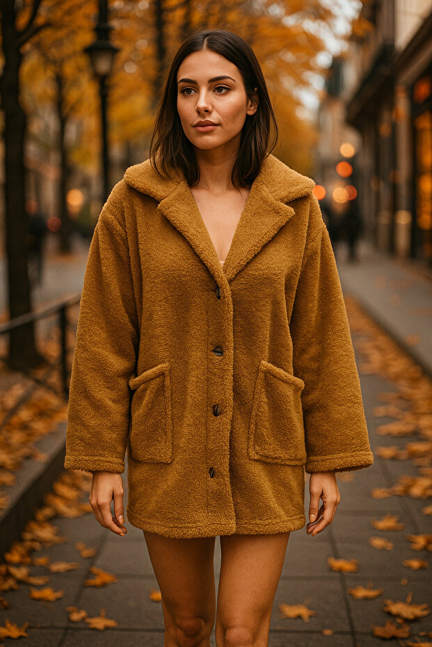 معطف قطيفة بجيب بأزرار - 1