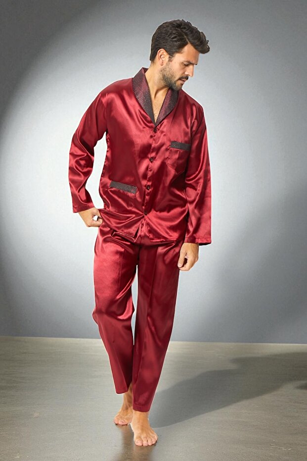 Men's Satin Pajama Set with Dressing Gown, Top and Bottom Set, Bridegroom's Set