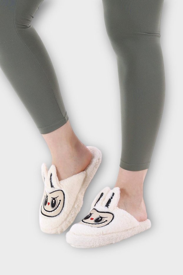 Warm Winter Women's House Slippers with Cute Rabbit Figure White
