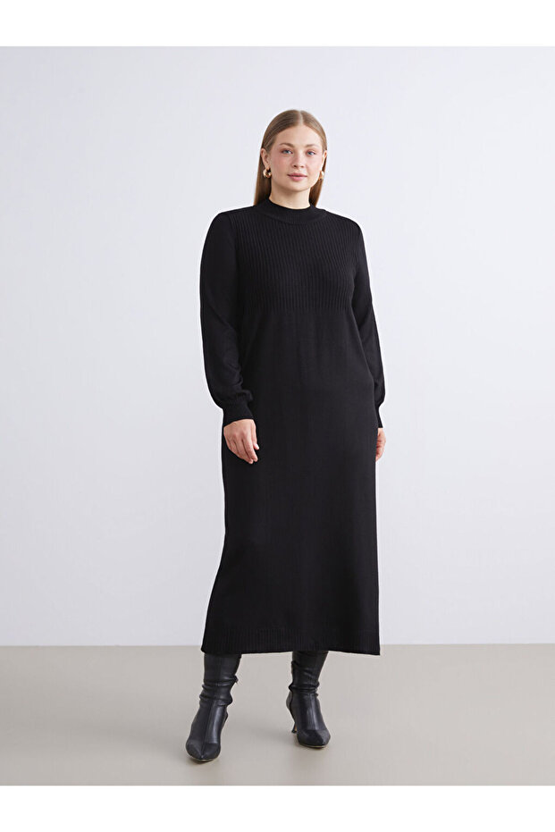 Black Mock Neck Knitwear Dress from Mg Trend