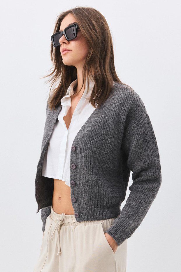 Women's V-Neck Thessaloniki Cardigan Anthracite 6943