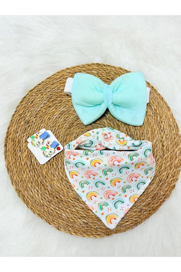 Baby Girl Rainbow Scarf Bib Bow Hair Band and Clip Hairpin Set