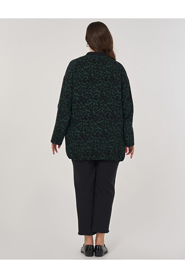 Leopard Pattern Viscose Jacket Forest Green - 5