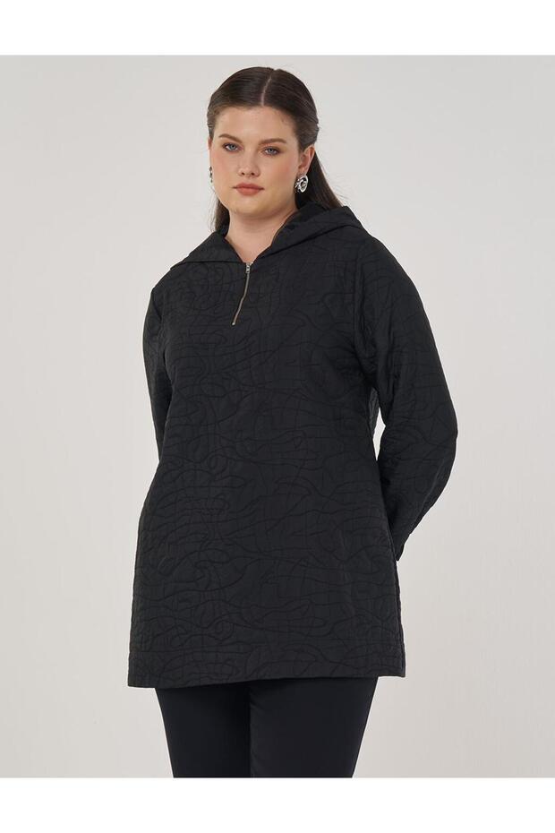 تونيك بنمط منقوش باللون الأسود - 1