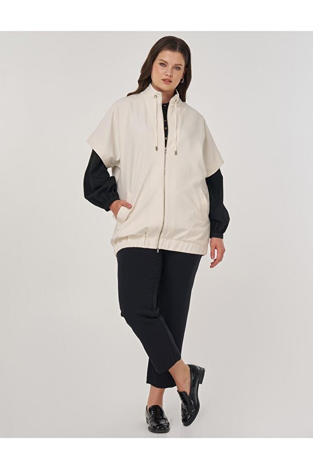 Dik Yaka Yelek Krem - 1