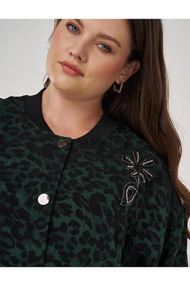 Leopard Pattern Viscose Jacket Forest Green - 7