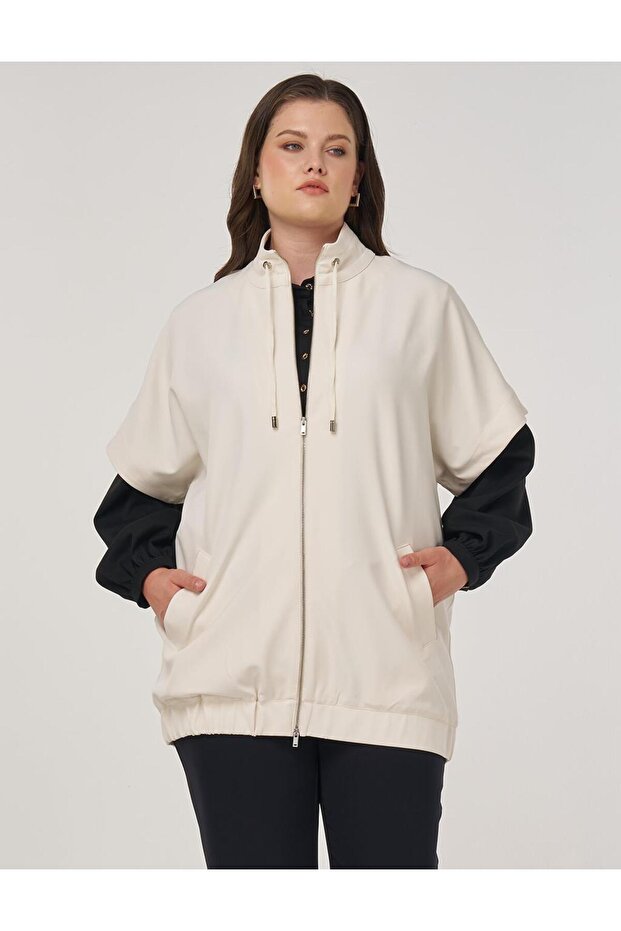 Dik Yaka Yelek Krem - 6