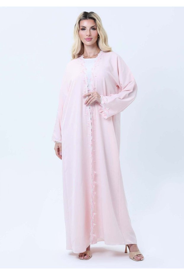 Elegant Pink Lace Abaya with Matching Sheila - Lightweight Nida