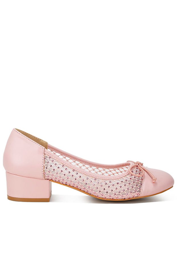 Women Rhinestone Detail Mesh Ballerinas in Pink