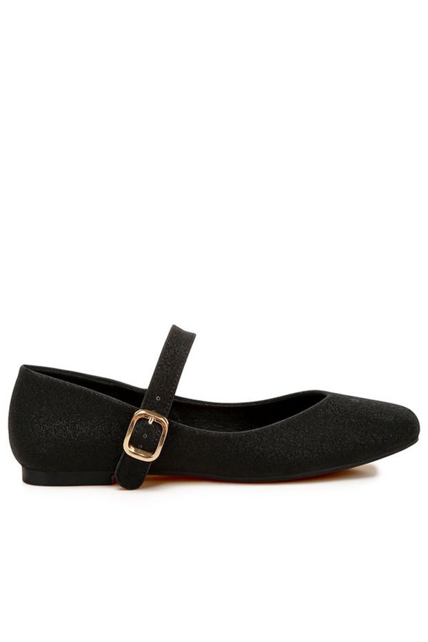 Women Glitter Pin Buckle Ballerinas in Black