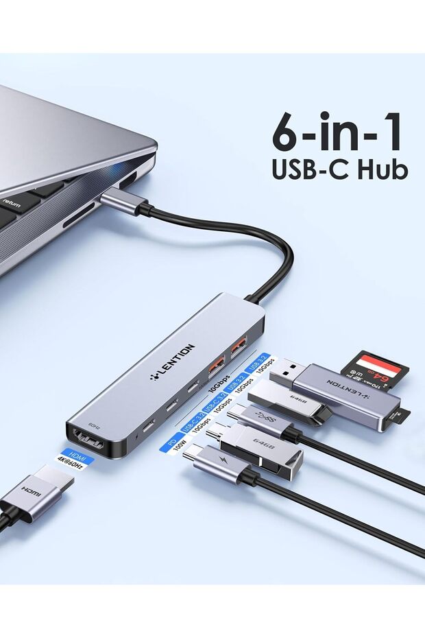USB C Hub with 4K@60Hz HDMI, 10Gbps Data Transfer with 2 USB C and 2 USB 3.2 Gen2, PD 100W, - 3