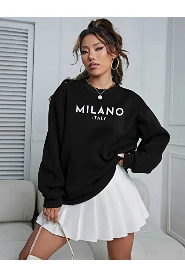Unisex Milano Print Design Trendy Oversize Sweatshirt