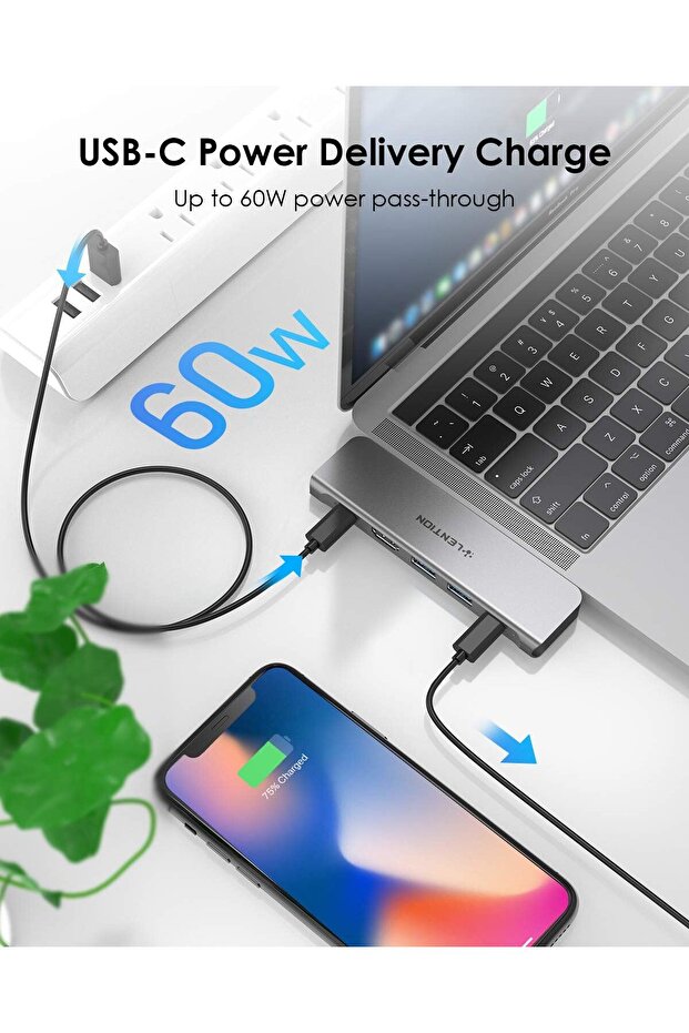 USB C Hub with Dual 4K HDMI, 2 USB 3.0, USB-C Data Port, 60W PD (CB-CS67, Space Gray) - 4