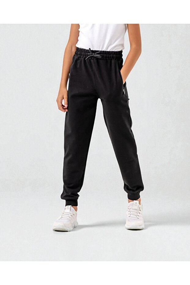 Boys' Cotton Jogger Sweatpants with Zipper Pockets and Drawstring – | Comfortable Sports Bottom Black for School