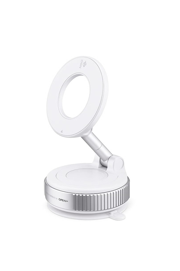 Vacuum Magnetic Suction Phone Holder, Foldable Mount Magnetic Ring Included White