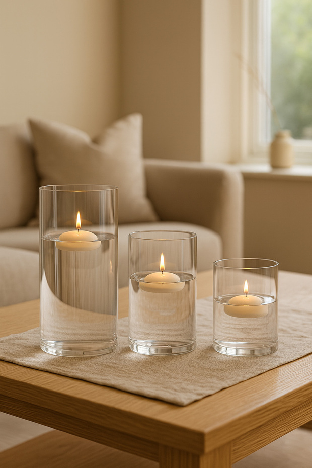 Set of 3 Striped Glass Vases - Modern and Stylish Decorative Vase 9X10 - 9X14 - 9X18 (Candle Not Included)